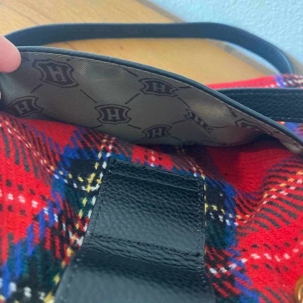 J.W. HULME CO. Red Plaid Crossbody Bag with Black Leather and brass handles - Picture 5 of 12